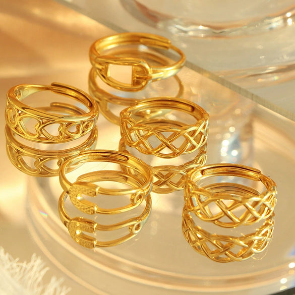 Wholesale 316L Stainless Steel Geometric Line Tail Ring With Electroplating Minimalist Style