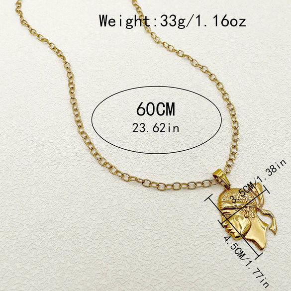 Wholesale Titanium Steel Geometric Lion Head Conch Pendant Necklace With 18K Real Gold Plated Electroplating For Women