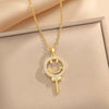 Wholesale Titanium Steel Geometric Lollipop Smiley Electroplated Women's Necklace O Word Chain