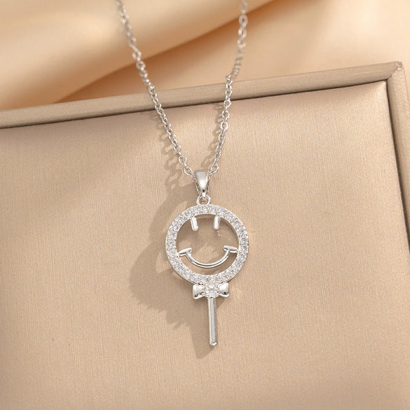 Wholesale Titanium Steel Geometric Lollipop Smiley Electroplated Women's Necklace O Word Chain
