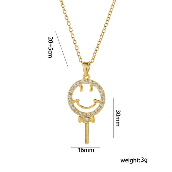 Wholesale Titanium Steel Geometric Lollipop Smiley Electroplated Women's Necklace O Word Chain