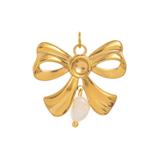 Wholesale Titanium Steel Geometric Love Bow Pendant Necklace Retro Style Electroplated