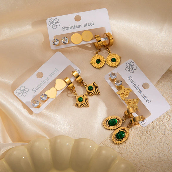 Wholesale Titanium Steel Geometric Love Earrings With Natural Stone And Joker Zircon Electroplated For Women