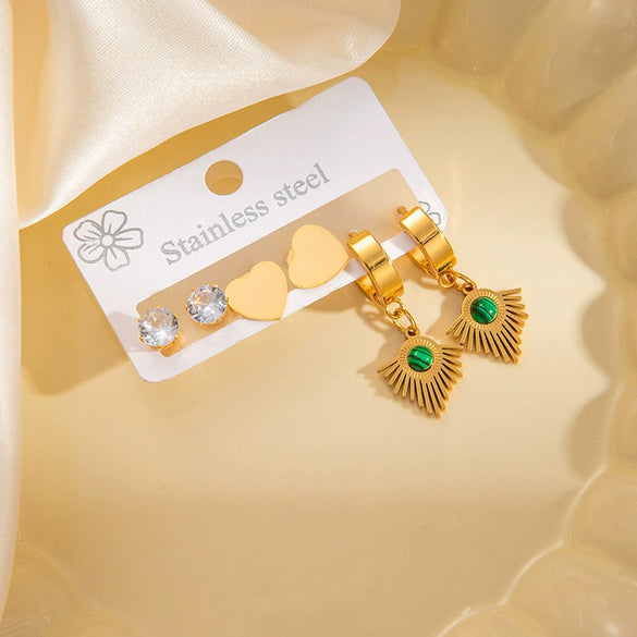 Wholesale Titanium Steel Geometric Love Earrings With Natural Stone And Joker Zircon Electroplated For Women
