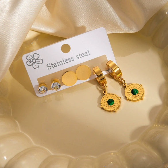 Wholesale Titanium Steel Geometric Love Earrings With Natural Stone And Joker Zircon Electroplated For Women