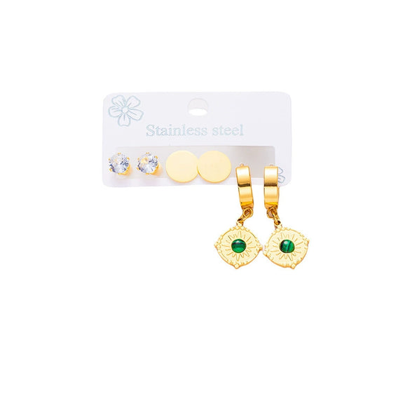 Wholesale Titanium Steel Geometric Love Earrings With Natural Stone And Joker Zircon Electroplated For Women