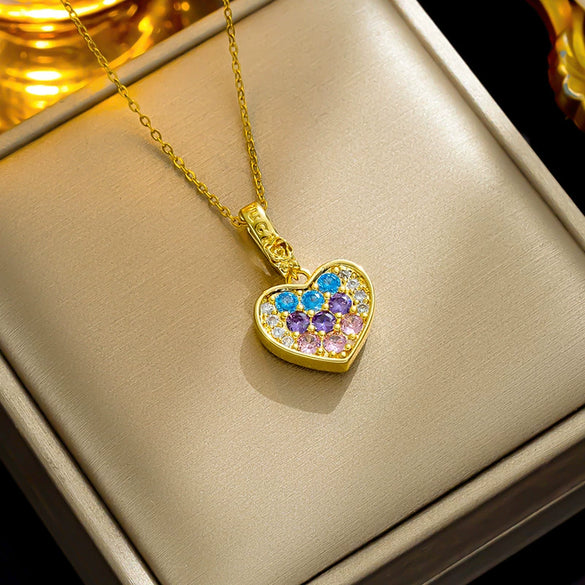 Wholesale Titanium Steel Geometric Love Necklace Pendant O Chain For Women