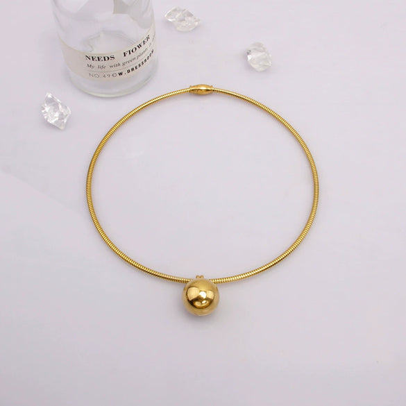 Wholesale Titanium Steel Geometric Metal Ball Pendant Necklace For Women With Water Wave Chain