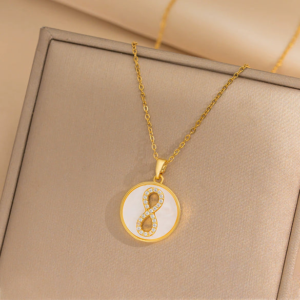 Wholesale Titanium Steel Geometric Microinlaid Zircon Pendant Necklace Electroplated For Women