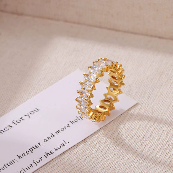 Wholesale Titanium Steel Geometric Microinlaid Zircon Ring With Electroplating For Women Light Luxury And Small And Fresh Style