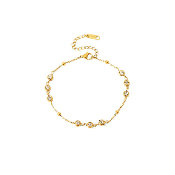 Wholesale Titanium Steel Geometric Necklace And Bracelet Set Electroplated With 18K Gold Inlaid With Zircon For Women