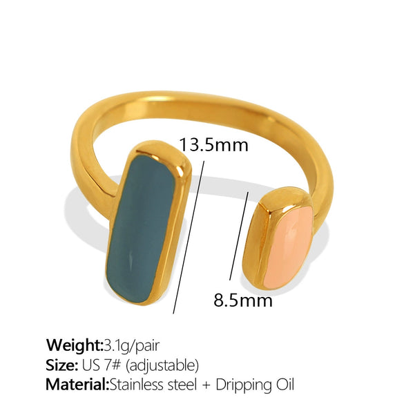 Wholesale 316L Stainless Steel Geometric Oil Dropping Women's Ring Electroplated Fashion Style