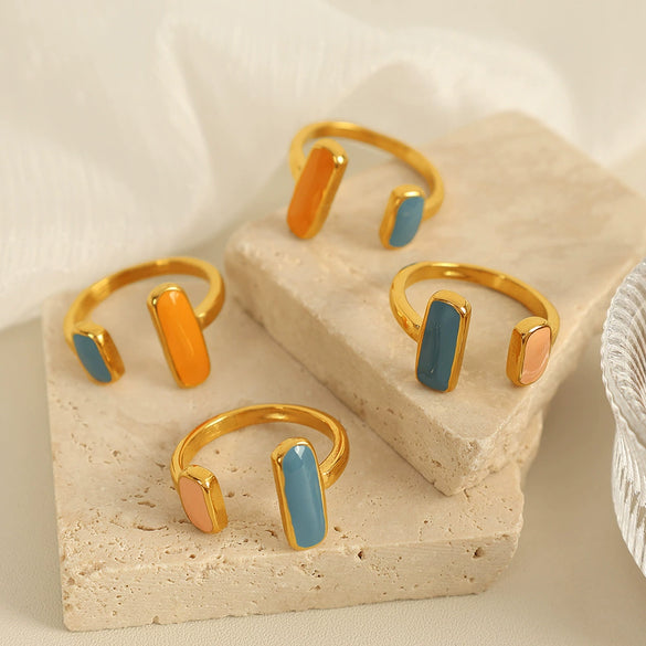 Wholesale 316L Stainless Steel Geometric Oil Dropping Women's Ring Electroplated Fashion Style