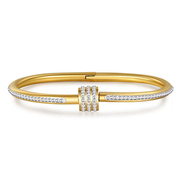 Wholesale Titanium Steel Geometric Open Green Zircon Electroplated Bracelet For Women