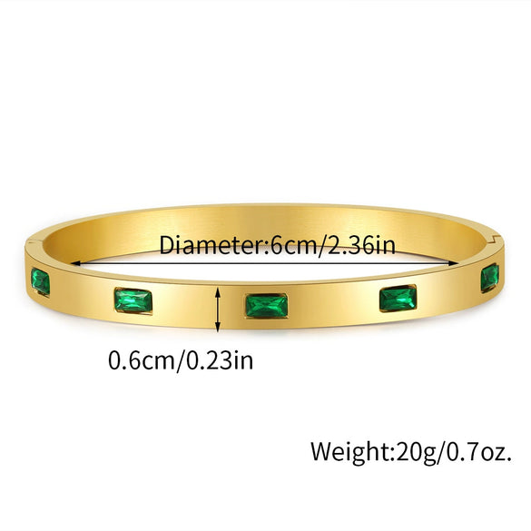 Wholesale Titanium Steel Geometric Open Green Zircon Electroplated Bracelet For Women