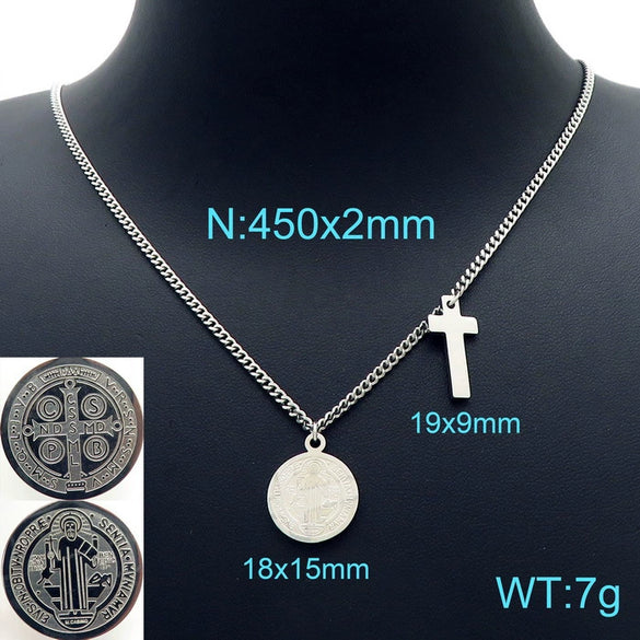Wholesale Titanium Steel Geometric Oval Commemorative Coin Cross Goldplated Women's Clavicle Chain Jewelry