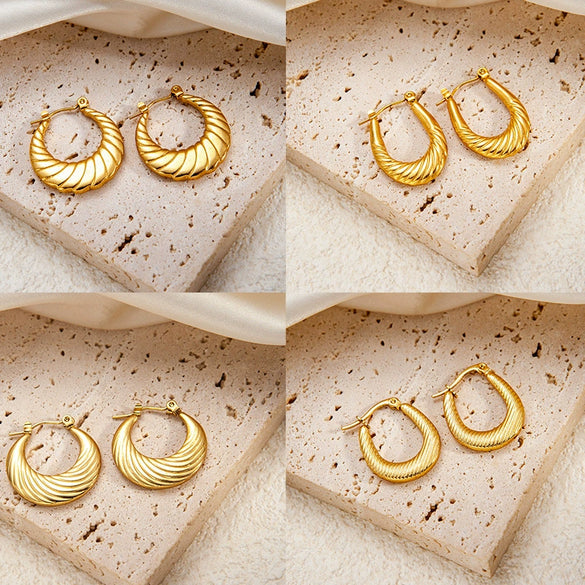Wholesale Titanium Steel Geometric Oval Earrings With Electroplating And High Sense Geometric Line Texture For Women