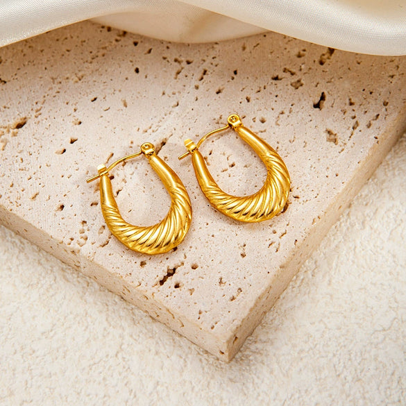 Wholesale Titanium Steel Geometric Oval Earrings With Electroplating And High Sense Geometric Line Texture For Women
