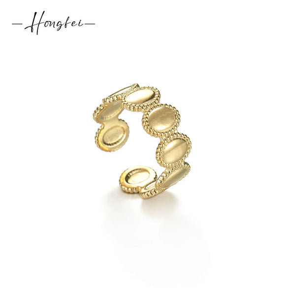 Wholesale Titanium Steel Geometric Oval Opening Ring For Women With 14K Gold Stitching And Electroplating