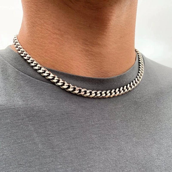 Wholesale Titanium Steel Geometric Pattern Cuban Chain And Pearl Chain Necklace For Men And Women