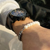Wholesale Titanium Steel Geometric Pattern Cuban Chain And Pearl Chain Necklace For Men And Women