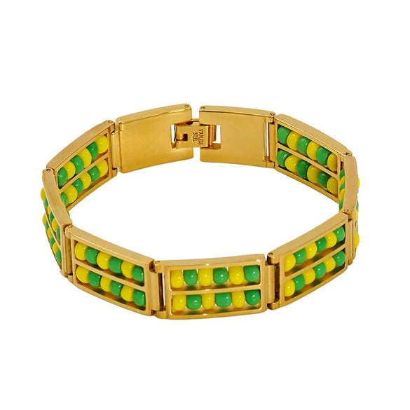Wholesale 316L Stainless Steel Geometric Pattern Electroplated Unisex Double Row Natural Stone Bead Bracelet