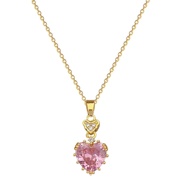 Wholesale Titanium Steel Geometric Pink Love Zircon Pendant Necklace For Women And Men