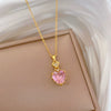 Wholesale Titanium Steel Geometric Pink Love Zircon Pendant Necklace For Women And Men