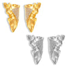 Wholesale 316L Stainless Steel Geometric Pleated Texture Wings Shape Earrings With Diamond Design Electroplated For Women