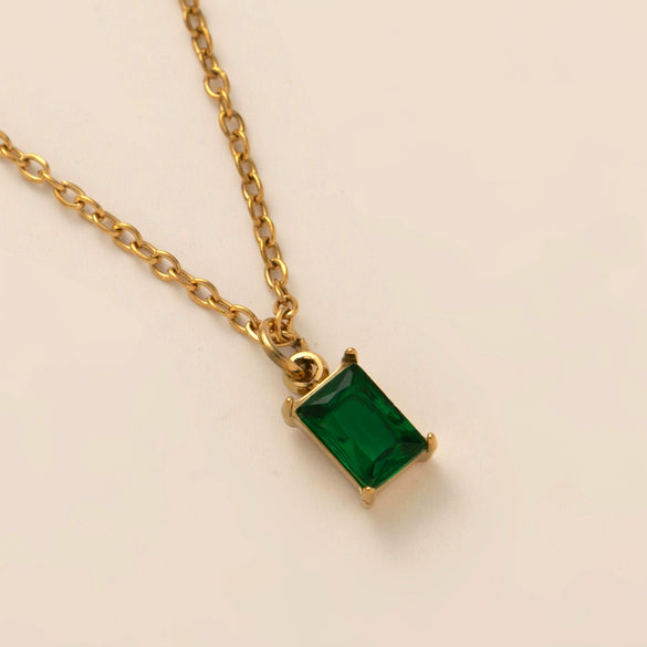 Wholesale Titanium Steel Geometric Rectangular December Birthstone Pendant Necklace With Colorful Zircon And 18K Gold Plated O Chain For Unisex