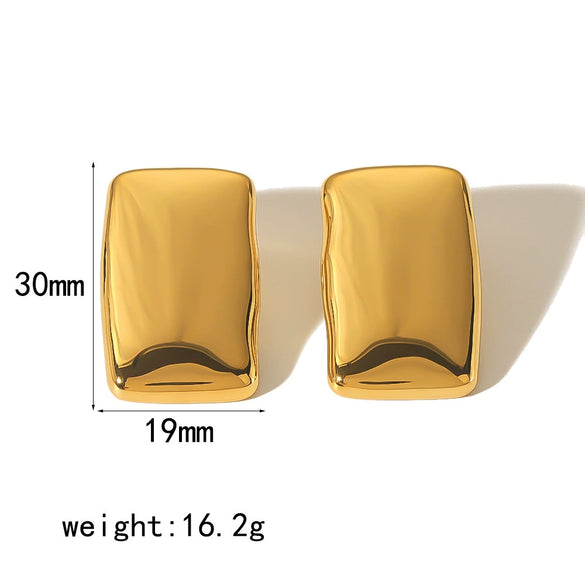 Wholesale Titanium Steel Geometric Rectangular Pleated Electroplated Women's Earrings