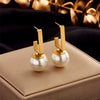 Wholesale Titanium Steel Geometric Retro Pearl Earrings For Women With Electroplating