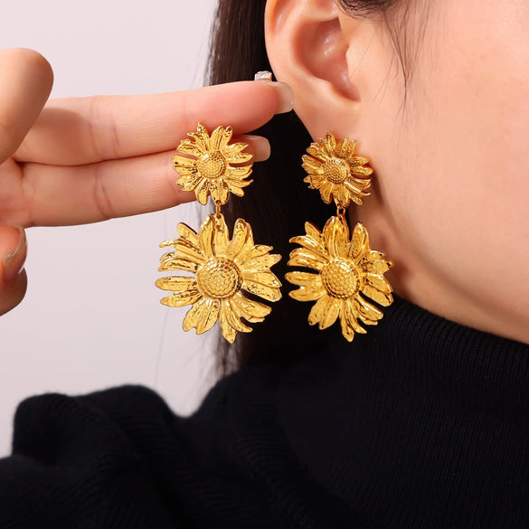 Wholesale 316L Stainless Steel Geometric Retro Temperament Earrings Gold Plated