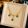 Wholesale Titanium Steel Geometric Rhinestone Pendant Chain Necklace Gold Plated For Women