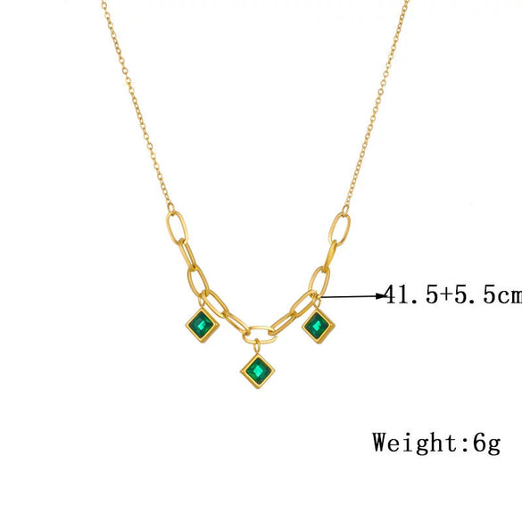 Wholesale Titanium Steel Geometric Rhinestone Pendant Chain Necklace Gold Plated For Women