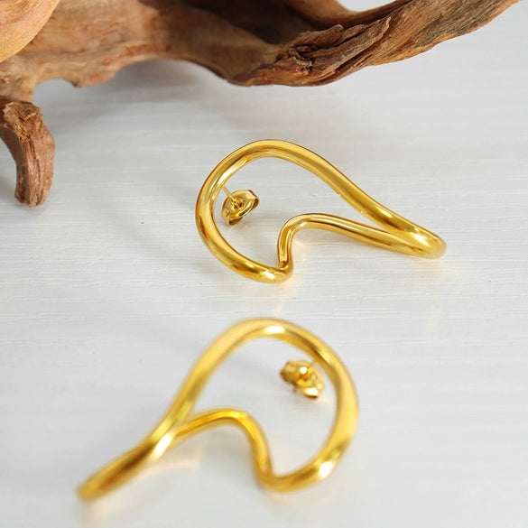 Wholesale 316L Stainless Steel Geometric Ring Earrings Electroplated With 18K Gold For Women