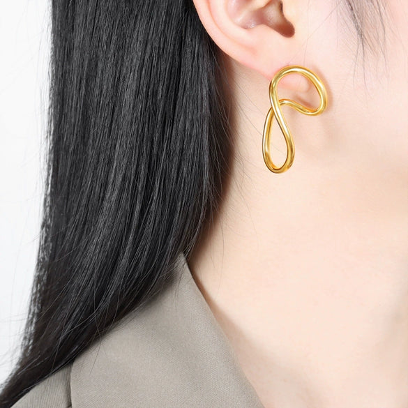 Wholesale 316L Stainless Steel Geometric Ring Earrings Electroplated With 18K Gold For Women