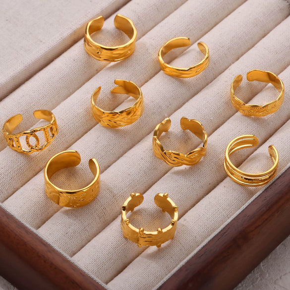 Wholesale Titanium Steel Geometric Ring With Irregular Texture And Concave Convex Creative Design Electroplated For Women