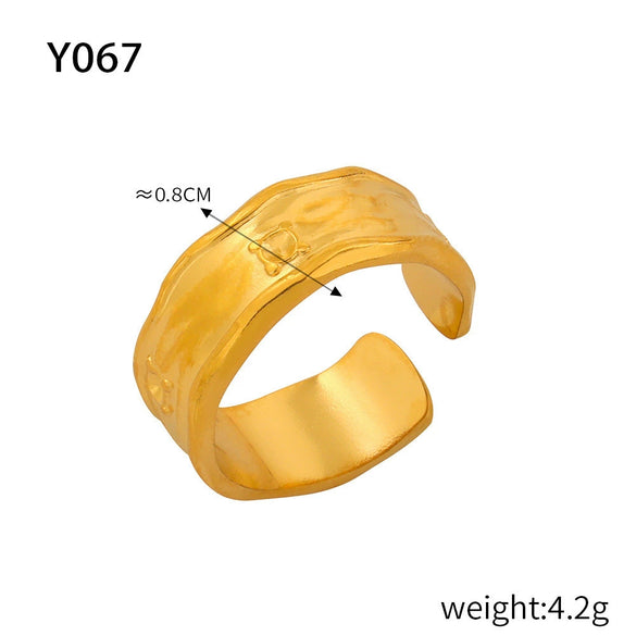 Wholesale Titanium Steel Geometric Ring With Irregular Texture And Concave Convex Creative Design Electroplated For Women