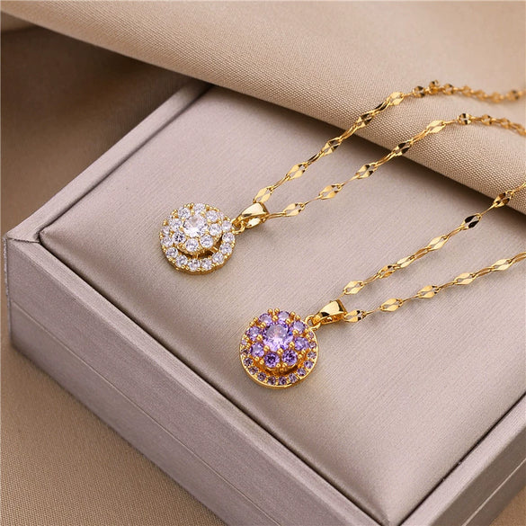Wholesale Titanium Steel Geometric Rotating Necklace For Female With Electroplating And Water Wave Chain
