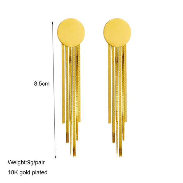 Wholesale Titanium Steel Geometric Round Blade Tassel Irregular Women's Ear Studs With Electroplating