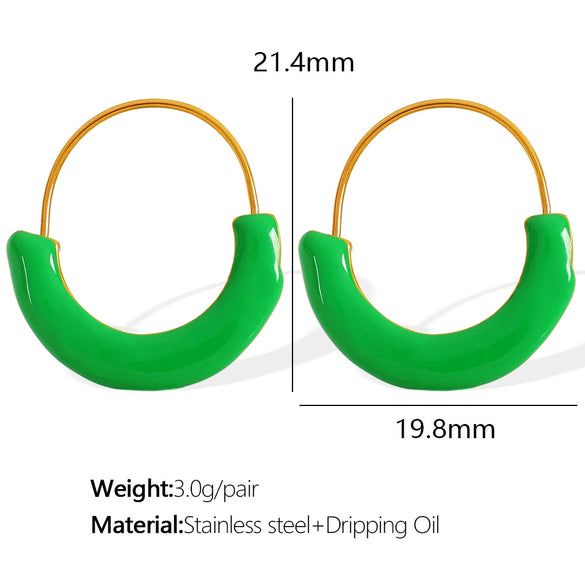 Wholesale 316L Stainless Steel Geometric Round Oil Drop Enamel Earrings For Women With Electroplating