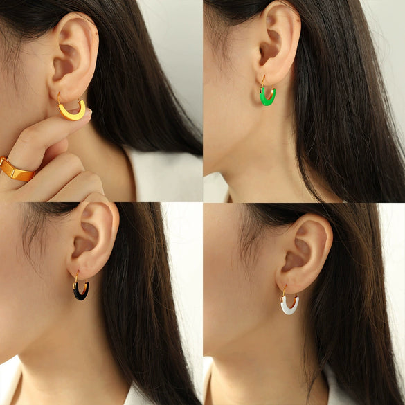 Wholesale 316L Stainless Steel Geometric Round Oil Drop Enamel Earrings For Women With Electroplating