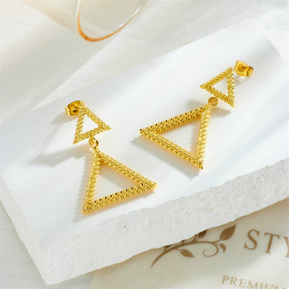 Wholesale Titanium Steel Geometric Round Oval Triangle Pendant Accessories Earrings For Women With Electroplating