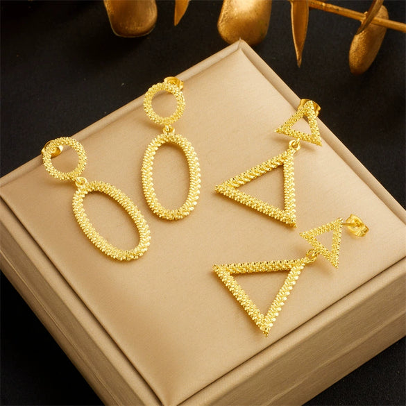 Wholesale Titanium Steel Geometric Round Oval Triangle Pendant Accessories Earrings For Women With Electroplating