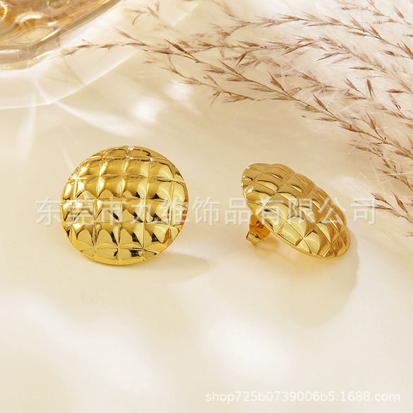 Wholesale Titanium Steel Geometric Round Plaid Fashion Earrings Polish Processing