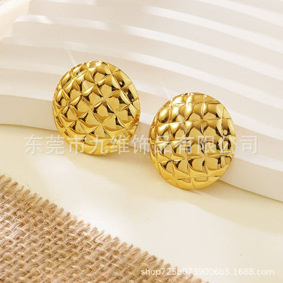 Wholesale Titanium Steel Geometric Round Plaid Fashion Earrings Polish Processing