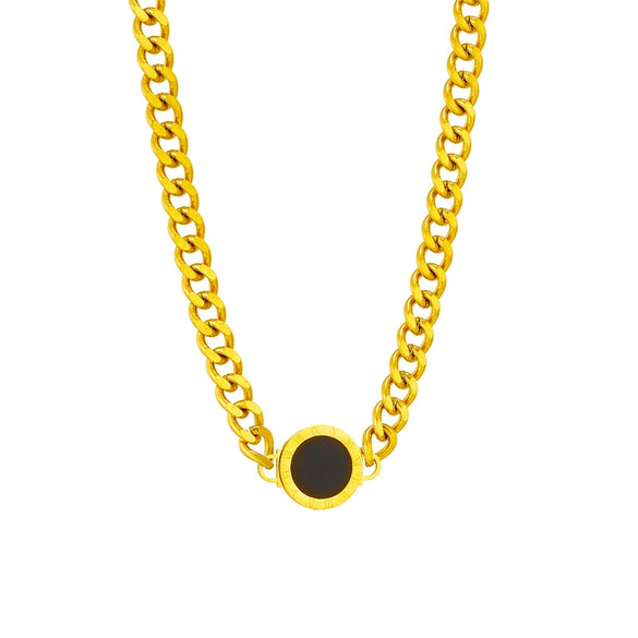 Wholesale Titanium Steel Geometric Round Plate Connection Chain Punk Hiphop Necklace For Women