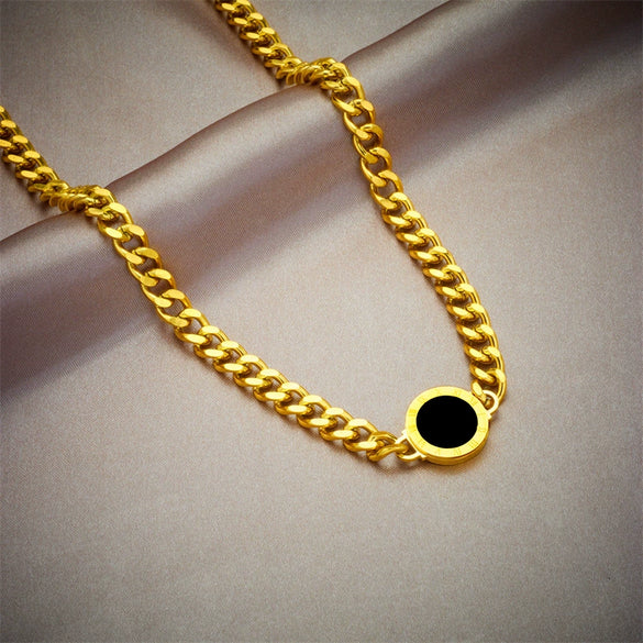 Wholesale Titanium Steel Geometric Round Plate Connection Chain Punk Hiphop Necklace For Women