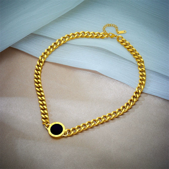Wholesale Titanium Steel Geometric Round Plate Connection Chain Punk Hiphop Necklace For Women
